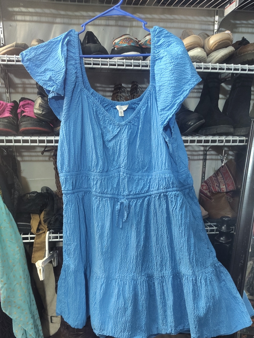 Time and Tru Light Blue Flutter Sleeve Tiered Midi Dress